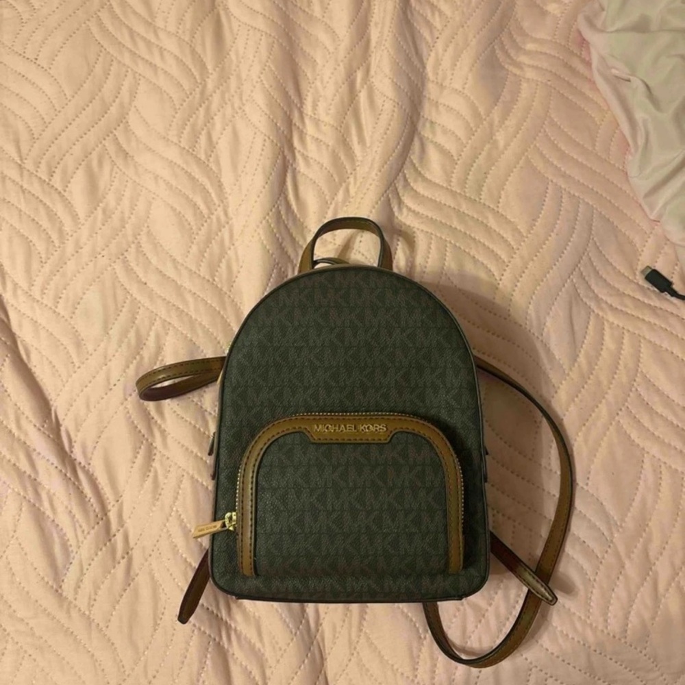 Michael Kors Olive and Tan Backpack